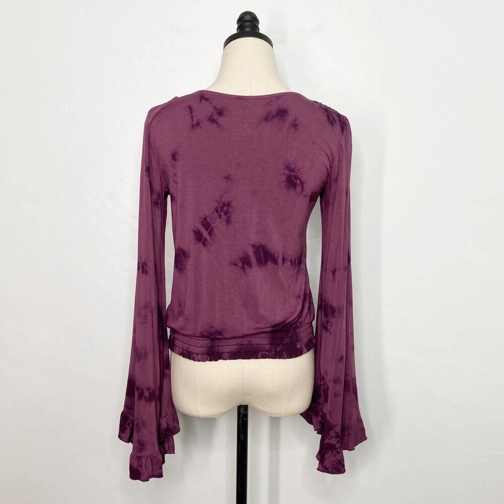American Eagle Outfitters Soft & Sexy Tie Dye Ruffle Top Maroon Boho Size XS - Picture 7 of 10